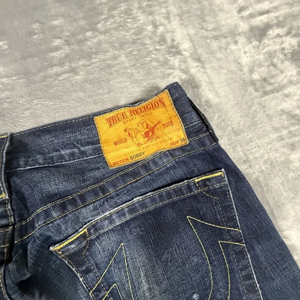 True Religion Jeans Men's 36x34 Blue Denim Relaxed Baggy Bobby Honeycomb Wisker